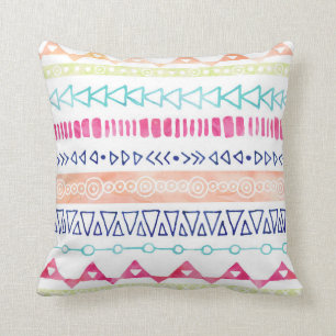 Colorful Hand Drawn Watercolor Tribal Pillow
