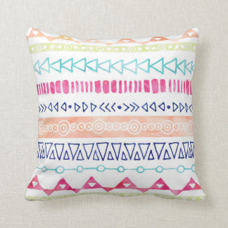 Colorful Hand Drawn Watercolor Tribal Pillow
