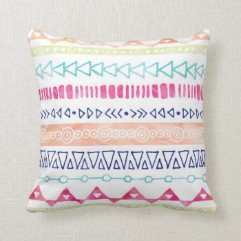 Colorful Hand Drawn Watercolor Tribal Pillow by DreamingMindCards at Zazzle