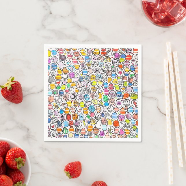 ​Colorful Hand Drawn Whimsical Pattern  Napkins (Insitu)