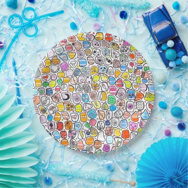 ​Colorful Hand Drawn Whimsical Pattern  Paper Plates (Party)