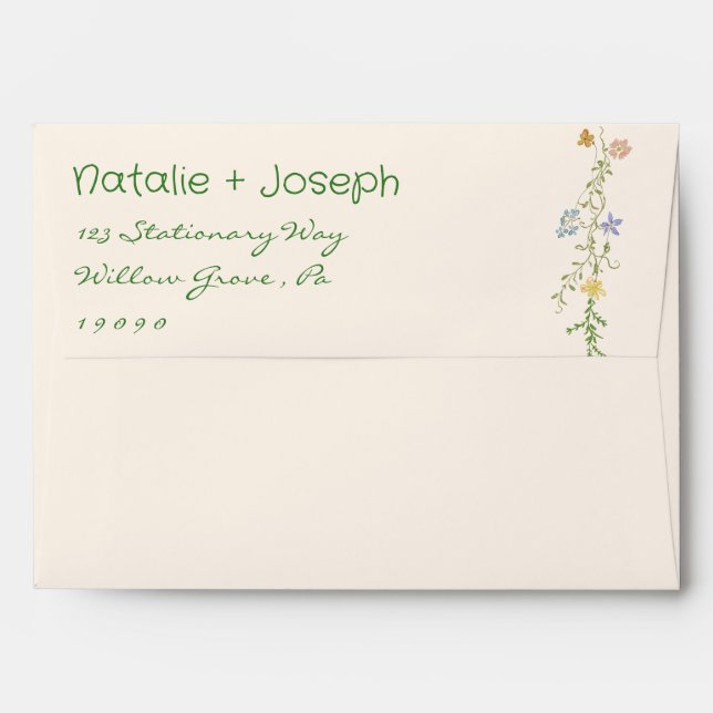 Colorful Hand Drawn Whimsical Wildflower Wedding Envelope (Back (Top Flap))
