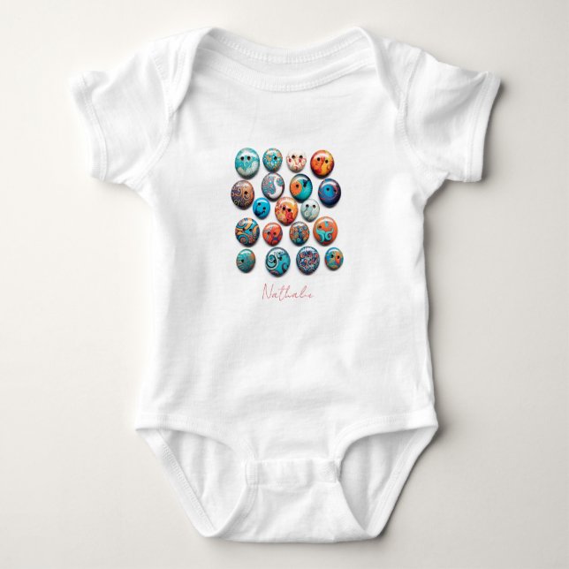 Colorful hand painted buttons baby bodysuit (Front)