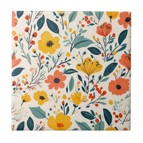 Colorful Hand_painted Floral Flowers  Ceramic Tile