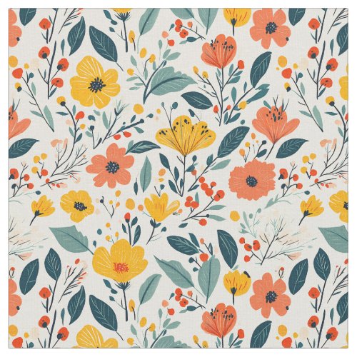 Colorful Hand_painted Floral Flowers Fabric