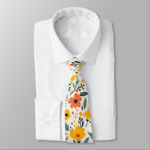 Colorful Hand_painted Floral Flowers  Neck Tie