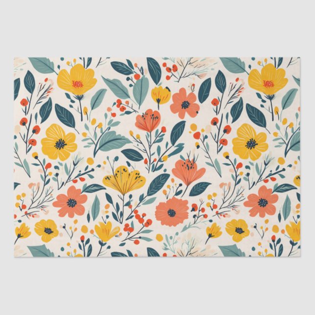 Colorful Hand-painted Floral Flowers  Tissue Paper (Front)