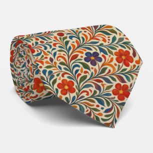 Colorful Hand-Painted Floral Vine Neck Tie