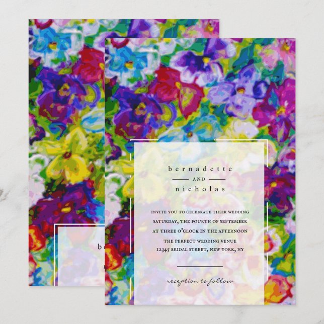 Colorful, Hand Painted Floral Wedding Invitations (Front/Back)