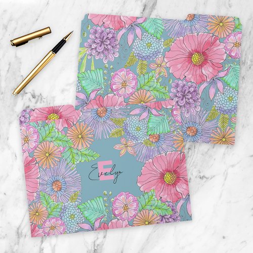 Colorful Hand_Painted Flowers and Leaves Botanical File Folder