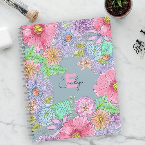 Colorful Hand_Painted Flowers and Leaves Botanical Notebook