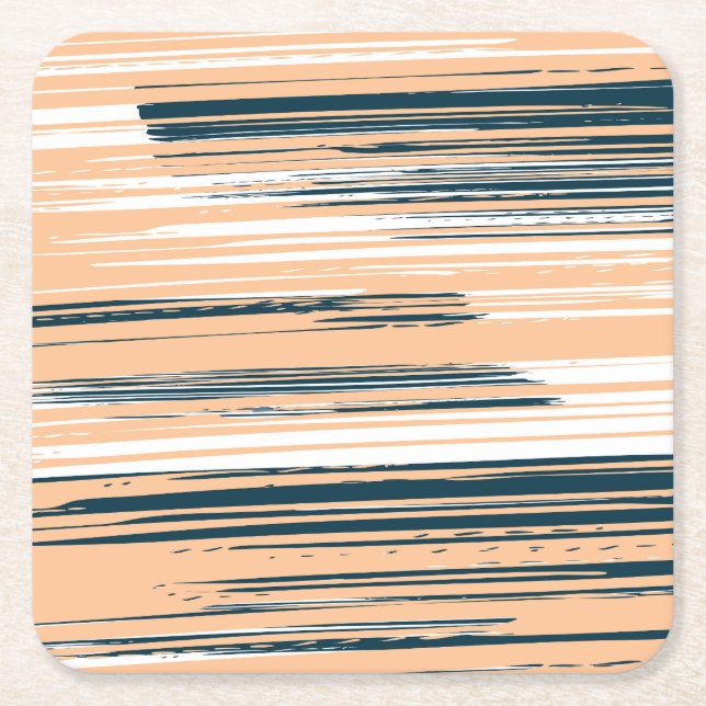 Colorful hand painted lines square paper coaster (Front)