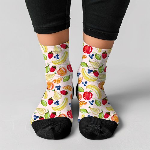 Colorful Hand Painted Mixed Fruit Pattern Novelty Socks