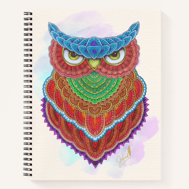 Colorful Hand-Painted Owl Notebook (Front)