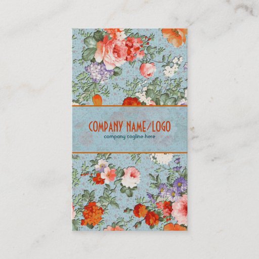 Customizable Colorful Hand Painted Retro Flowers-Blue Version Business Card Template
