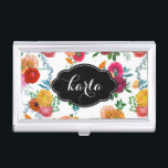 Colorful Hand Painted Spring Flowers Illustration Business Card Holder<br><div class="desc">Elegant modern colorful spring flowers watercolors illustration with customizable white background. Black name take and custom name /monogram</div>
