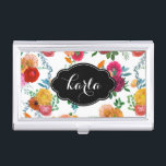 Colorful Hand Painted Spring Flowers Illustration Business Card Holder<br><div class="desc">Elegant modern colorful spring flowers watercolors illustration with customizable white background. Black name take and custom name /monogram</div>