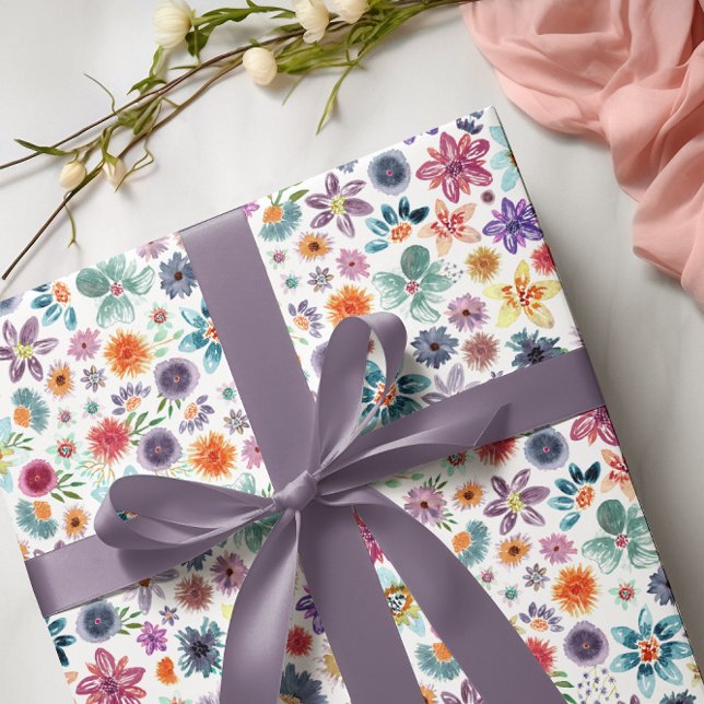 Colorful Hand Painted Spring Wildflower Greenery Wrapping Paper (Creator Uploaded)
