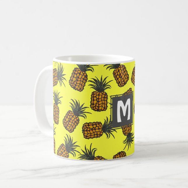 colorful hand painted tropical pineapple pattern coffee mug (Front Left)