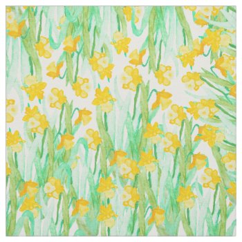 Colorful Hand Painted Watercolor Daffodil Flowers Fabric by pink_water at Zazzle