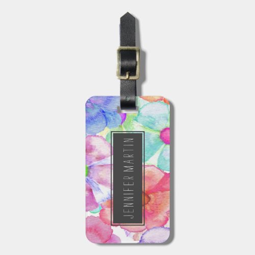 Colorful Hand Painted Watercolor Flowers Luggage Tag