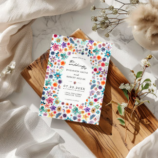 Colorful Hand Painted Wildflower Garden Wedding Invitation
