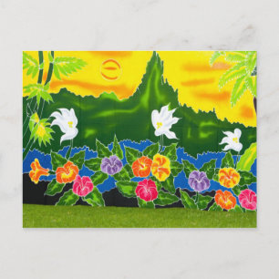 Colorful hand painted wraps. Moorea, French Postcard