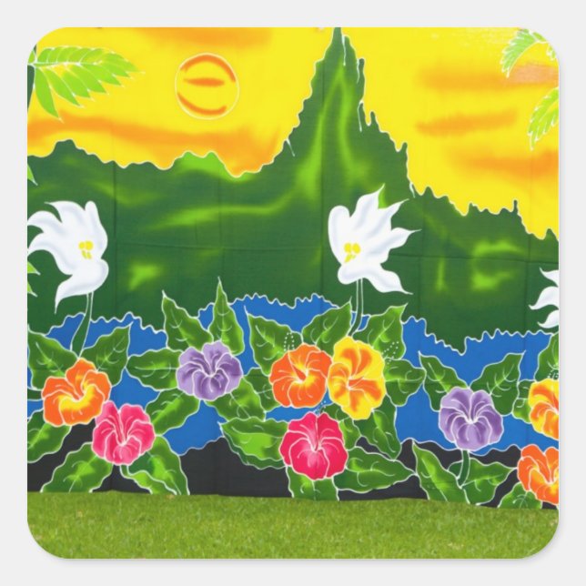 Colorful hand painted wraps.  Moorea, French Square Sticker (Front)