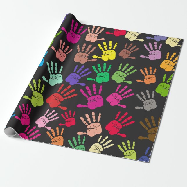  Colorful Hand Print Pattern  Wrapping Paper (Unrolled)