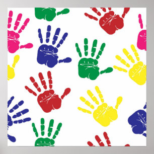 Colorful Hand Prints Office School Poster