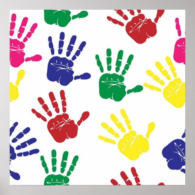 Colorful Hand Prints Office School Poster (Front)