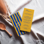 Colorful Hand Written Italian Pinstripes Wedding Menu<br><div class="desc">A colorful retro funky modern blue and yellow written menu . And hand drawn yellow and blue pinstripes on the back . Perfect and matching with the whole suite. wedding dinner menu. Which features chic template design of boho vintage yellow background and blue typography.</div>