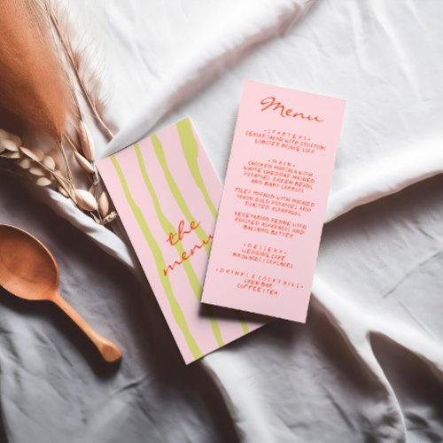 Colorful Hand Written Painted Pinstripes Wedding Menu