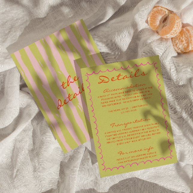 Colorful Hand Written Pinstripes Wedding Details Enclosure Card (Creator Uploaded)