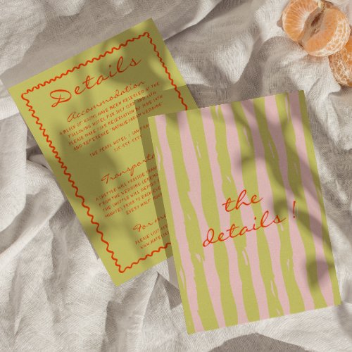 Colorful Hand Written Pinstripes Wedding Details  Enclosure Card