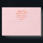 Colorful Hand Written Whimsical Retro Wedding Envelope<br><div class="desc">A retro modern hand written bright colorful wedding envelope. Which features bold  bride and groom's names in orange and pink background. And  personalized return address a.  On simple pale beige cream vintage color background. Which suits the whole wedding suite.</div>