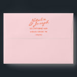 Colorful Hand Written Whimsical Retro Wedding Envelope<br><div class="desc">A retro modern hand written bright colorful wedding envelope. Which features bold  bride and groom's names in orange and pink background. And  personalized return address a.  On simple pale beige cream vintage color background. Which suits the whole wedding suite.</div>