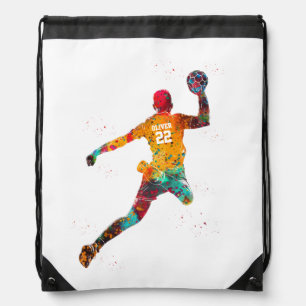 Colorful Handball Player Drawstring Bag