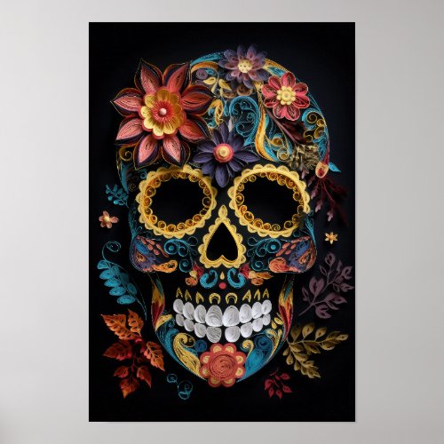 Colorful handcraft sugar skull poster