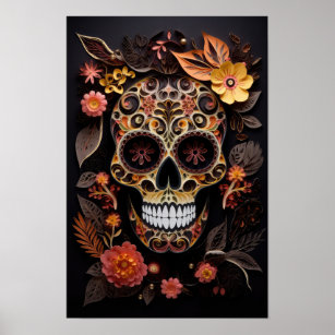 Colorful handcraft sugar skull poster