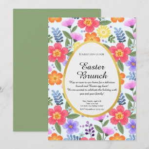 Colorful Handdrawn Floral Green Easter Brunch Invitation
