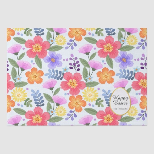 Colorful Handdrawn Vibrant Floral Pink Easter Tissue Paper (Front)