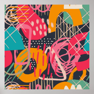 Colorful HandDrawnContemporary Grunge Art 2 Poster