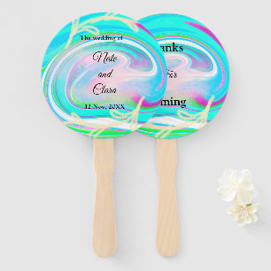 Colorful handpainted acrylic fluid pour wedding hand fan