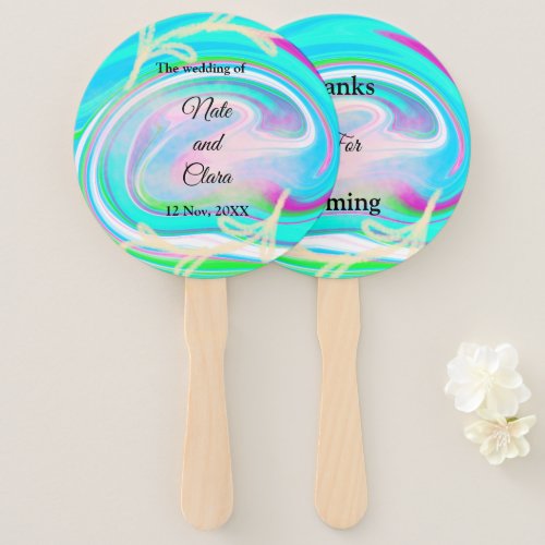 Colorful handpainted acrylic fluid pour wedding hand fan