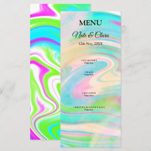 Colorful handpainted acrylic fluid pour wedding menu