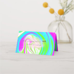Colorful handpainted acrylic fluid pour wedding place card