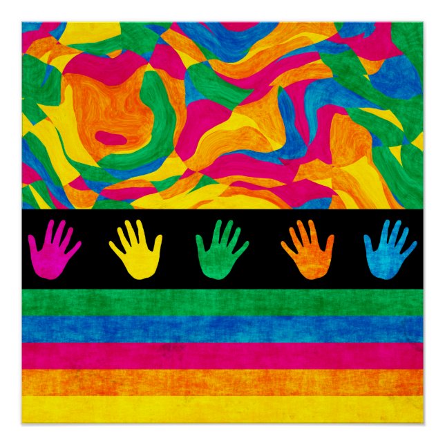 Colorful Handprint Abstract Pattern Poster (Front)