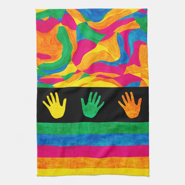 Colorful Handprint Abstract Pattern Towel (Vertical)