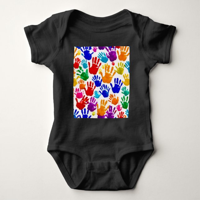 Colorful HandPrint  Baby Bodysuit (Front)
